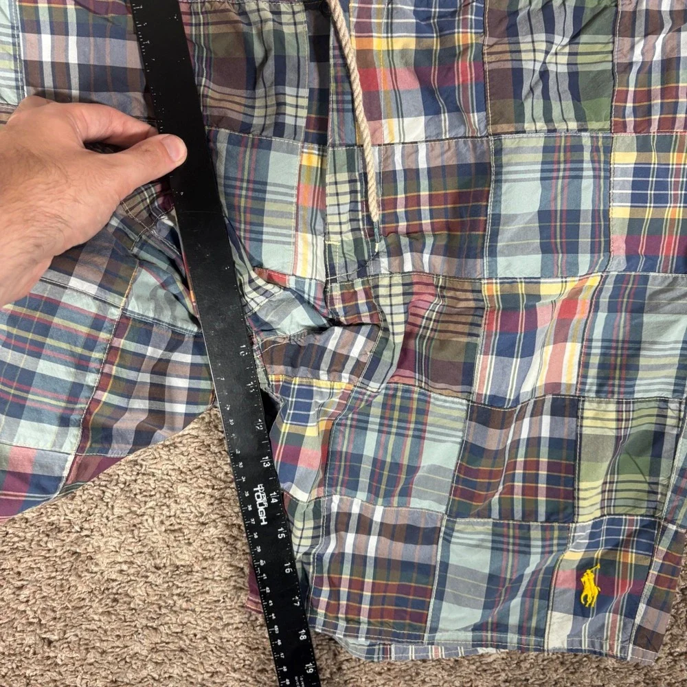 Polo Ralph Lauren Mens Patchwork Madras Plaid Swim Trunks Multicolor Size 36 NEW